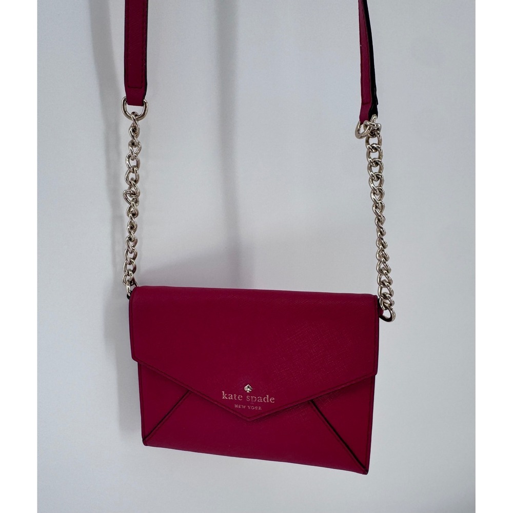 Kate Spade Crossbody Envelope Bag Small Red Leather Chain Strap Purse